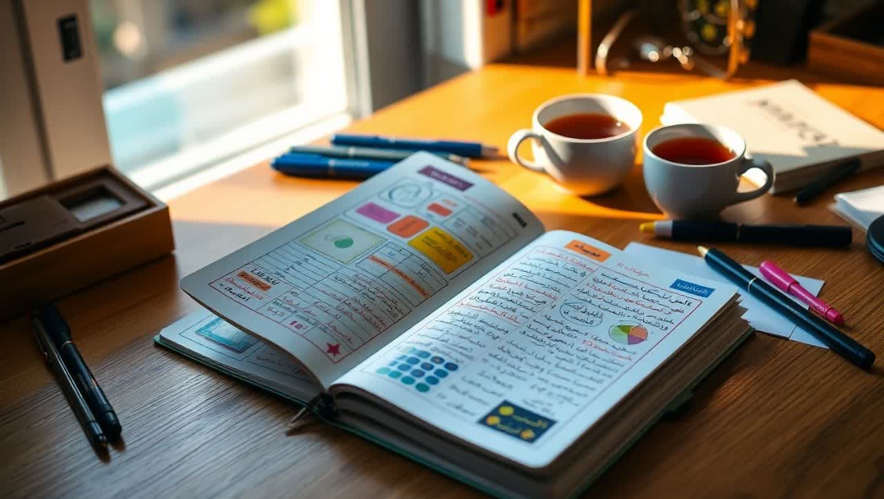 برنامه‌ریزی هوشمندانه با نمودارها و یادداشت‌های رنگی روی کاغذ
